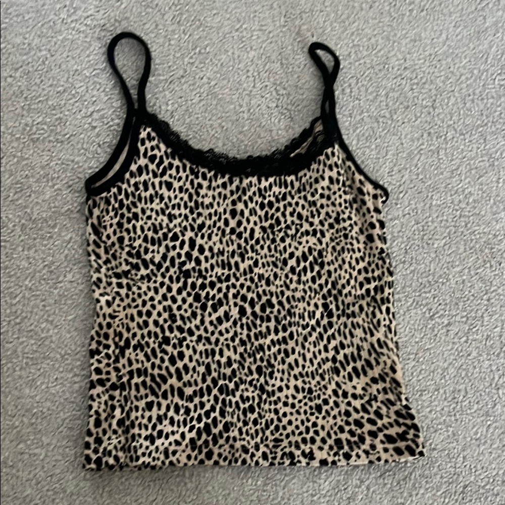 Brandy Melville Leopard Print Cami with Black Lace Accents